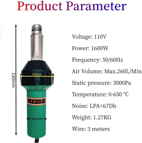 Vista 7 de Pistola de aire caliente 110V Antorcha de soldadura 1600W Pistola de calor Soldador de plástico Kits de soldador de techos