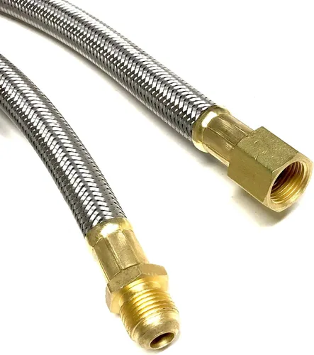 Vista 2 de Conjunto de extensión de manguera de propano trenzada de acero inoxidable de 18 pies con 3/8 pulgadas hembra x 3/8 pulgadas macho para parrilla