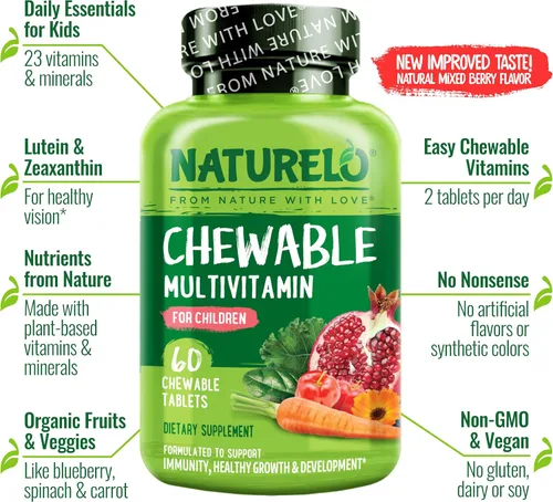 Vista 4 de NATURELO Vitaminas multivitamínicas para niños, mezcla de frutas orgánicas