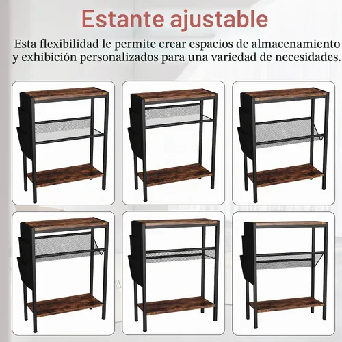 Vista 6 de Yusong Mesa auxiliar pequeña y estrecha para espacios pequeños, mesa auxiliar delgada con bolsa de almacenamiento, mesa de aperitivos para sofá