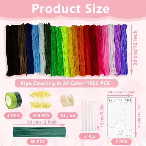 Vista 2 de 1000 piezas de limpiadores de tuberías surtidos 20 colores de chenilla