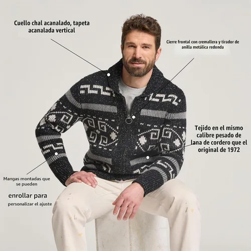 Vista 5 de Pendleton The Original Westerley, suéter de punto trenzado pesado con cremallera frontal para hombre Negro Donegal