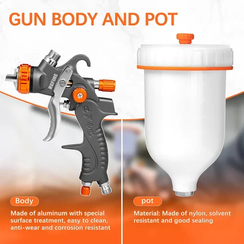 Vista 3 de REFINE HVLP - Juego de pistolas pulverizadoras por gravedad de aire, pistola de pintura de 2 pulverizadores, 0.039 in, 3.4 fl oz y 1.4/0.067 in