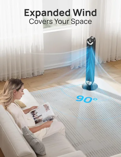 Vista 4 de Dreo - Ventiladores inteligentes de torre para el hogar, ventilador oscilante de 90° para dormitorio, control de voz, temporizador de 12H