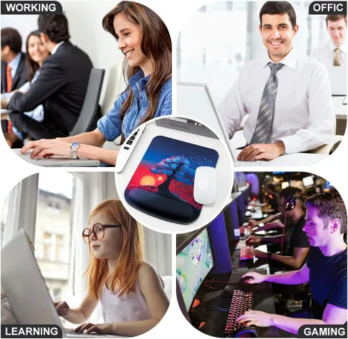 Vista 7 de Alfombrilla de mouse ergonómica para juegos con soporte de muñeca de espuma viscoelástica con base de poliuretano antideslizante para laptop, hogar