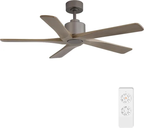 Vista 22 de WINGBO - Ventilador de techo DC de 48" sin luz - 5 aspas de madera maciza talladas, motor DC reversible de 6 velocidades, ventilador de techo sin