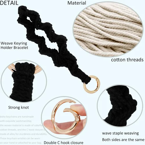 Vista 3 de BIHRTC Llavero de pulsera boho con soporte para lápiz labial, pulsera hecha a mano