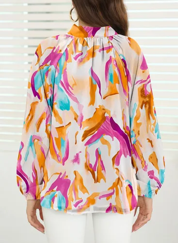 Vista 4 de LOLONG Blusas de manga larga con botones para mujer, blusas elegantes e informales con estampado de otoño
