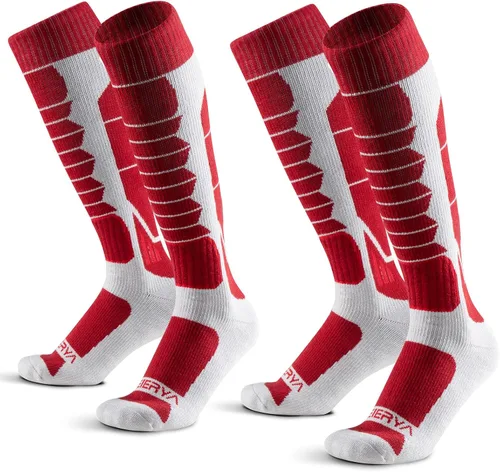 Vista 23 de Calcetines de lana de merino para esquí para hombres, mujeres y jóvenes - Calcetines térmicos de snowboard con amortiguación completa por encima