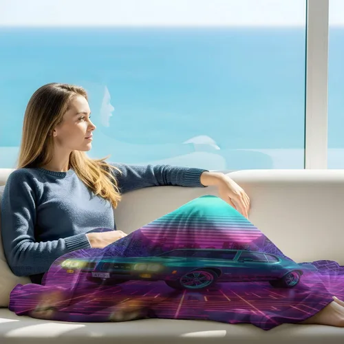 Vista 9 de Cyber Synthwave GTO Neon Retro Flannel Blanket, Super Soft Cozy Bed Throw, Versatile Throw Blanket for Bedroom & Sofa Decor (04,30 x 40in)