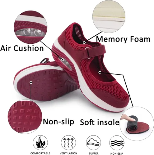 Vista 5 de Zapatos de enfermería de trabajo para mujer, antideslizantes, ajustables y transpirables, para caminar, fitness, informal, enfermería, ortopédicos