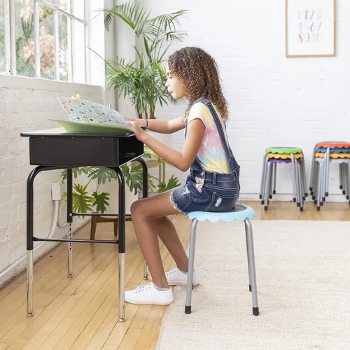 Vista 2 de ECR4Kids Daisy Taburete apilable con juego de asientos deslizantes, asientos flexibles, surtido, 8 piezas