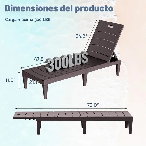 Vista 2 de Devoko Juego de 2 tumbonas para exteriores, sillas de salón impermeables de Marrón profundo