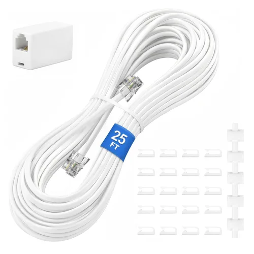 Vista 7 de Uvital Cable de extensión de teléfono de 15 pies, acoplador RJ11 y clips de Negro