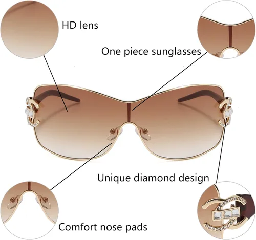 Vista 6 de Wrap Around Y2K Sunglasses for Women Men Fashion Large Frame One-piece Shades Trendy Shield Design Gradient Lens