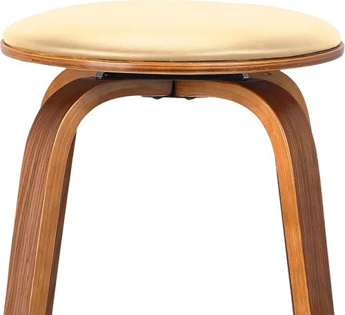 Vista 6 de Armen Living Harbor Mid Century Modern Taburete de bar de 26 pulgadas de altura del asiento sin espalda, giratorio, color crema y madera de nogal
