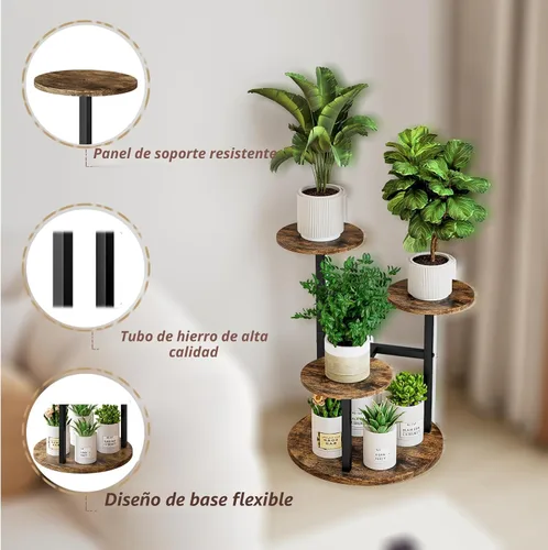 Vista 5 de INGIORDAR - Soporte para plantas de 4 niveles para interiores Multiple Plants with MDF Top Board Metal for Balcony Living Room Patio Garden