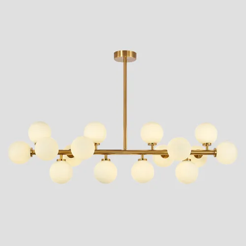 Vista 8 de KCO Lighting Farmhouse - Lámpara de araña de comedor con globo lineal, lámpara de cristal de leche negra, 16 luces Sputnik, lámpara colgante moderna