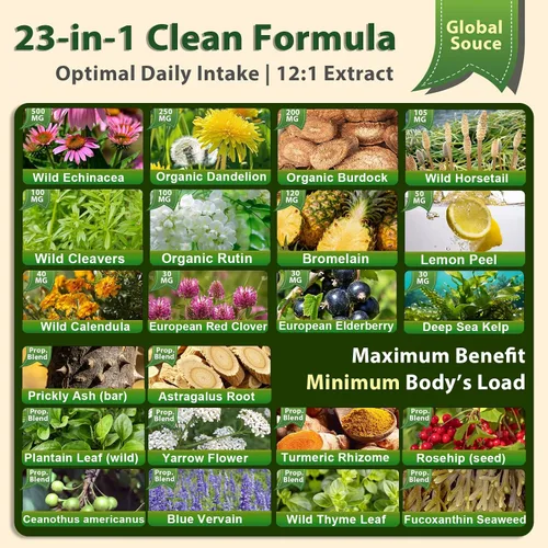 Vista 2 de Cápsulas de drenaje linfático, fórmula herbaria natural de 120 unidades para la salud inmunológica y equilibrio de líquidos con diente de león