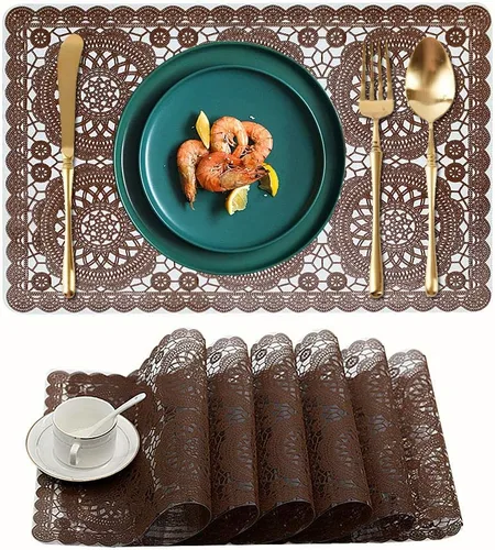 Vista 11 de juego de 6 manteles individuales impermeables para mesa de comedor, lavables con un paño