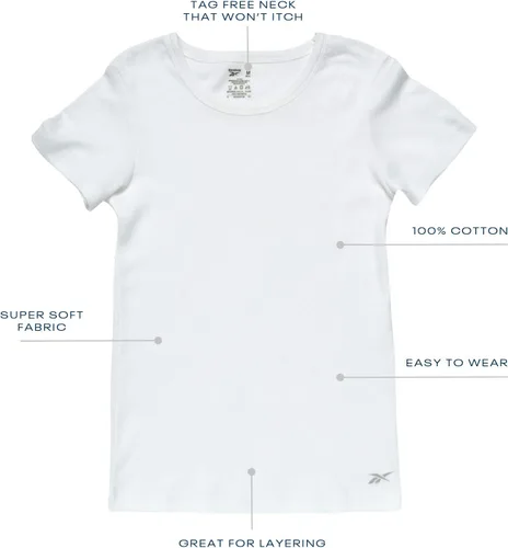Vista 2 de Reebok Camiseta interior para niña - Camisa blanca básica suave y transpirable (paquete de 6)