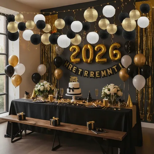 Vista 4 de CC wonderland zone 12 linternas de papel colgantes de color blanco y negro, linternas de papel redondas para cumpleaños, Año Nuevo, boda, fiesta