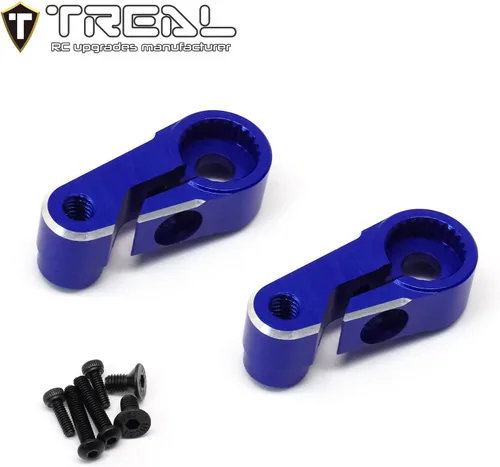 Vista 2 de TREAL Aluminio 7075 Servo Cuerno 25T Dirección Servo Brazo (2 piezas) Compatible con 1/18 TRX4M (azul)