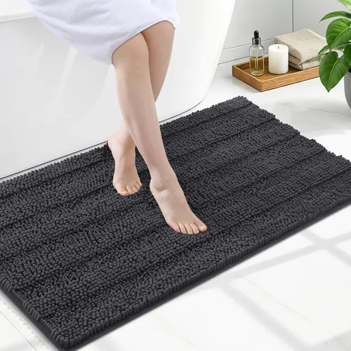 Vista 261 de Grandaily Alfombras de baño de felpilla a rayas de 24 x 16 pulgadas, extra gruesas y suaves, absorbentes, parte trasera de goma, alfombra de ducha