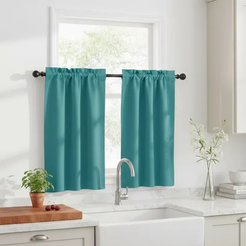 Vista 12 de NICETOWN Cortinas estilo granja de 30 pulgadas de largo para gabinete y alacena de cocina, con aislamiento térmico, bolsillo para barra, cortinas