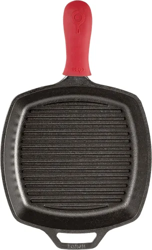 Vista 3 de Lodge L8SGP3ASHH41B - Sartén cuadrada de hierro fundido con mango de silicona roja, 10.5", Negro