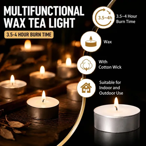 Vista 3 de Tealight Candles - Velas de té sin perfume, mini velas votivas con mecha de algodón para decorar el hogar, piscina, shabat, boda, emergencias, Blanco