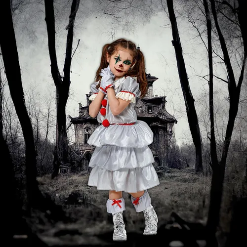 Vista 7 de WATCPNO Girl Pennywose Costume - Scary Clown Halloween Costume for Girls Playwear - It Costume for Kid