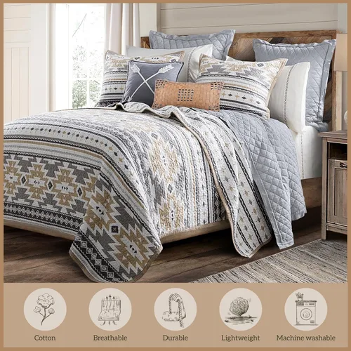 Vista 6 de Paseo Road Desert Sage - Juego de edredón tamaño individual, juego de ropa de cama rústico occidental de 2 piezas con funda de almohada, edredón