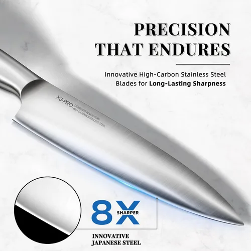Vista 2 de Juego de cuchillos KnifeSaga Premium, juego de bloque de cuchillos de cocina 14 piezas de acero inoxidable de alto carbono japonés extremadamente