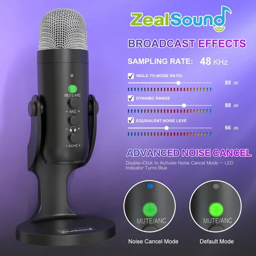 Vista 4 de ZealSound Micrófono Inalámbrico, Micrófono USB para iPhone PC iPad Teléfono Android - Micrófonos Condensadores de Escritorio Inalámbricos con Negro
