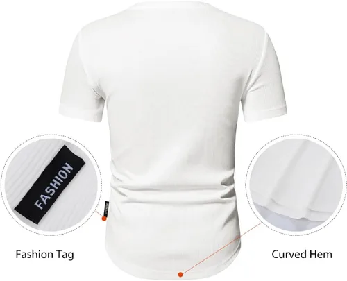 Vista 4 de JMIERR Camisas Henley para hombre con cuello redondo y botones