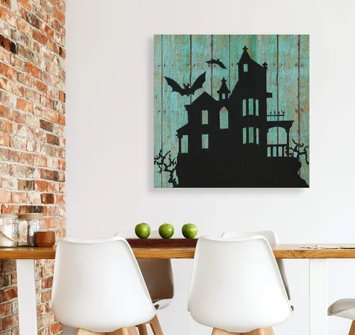 Vista 5 de Renditions Gallery Haunted House - Lienzo decorativo para pared de Halloween, 16 x 16 pulgadas