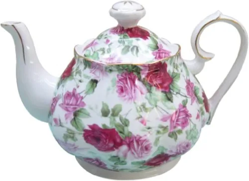 Vista 4 de Gracie China Rose Chintz - Tetera de porcelana (4-1/2 tazas), ramo de rosas rosadas
