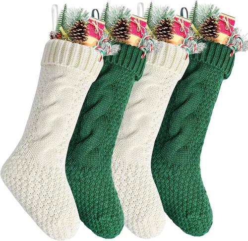 Vista 12 de Calcetines navideños de punto trenzado a granel, color azul, 18 pulgadas, para decoración navideña, paquete de 4