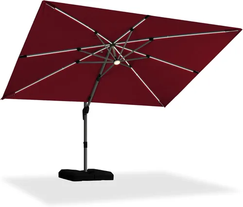Vista 67 de PURPLE LEAF Sombrilla de patio de 9 x 12 pies con luces, sombrilla rectangular voladiza para exteriores, funciona con energía solar, LED