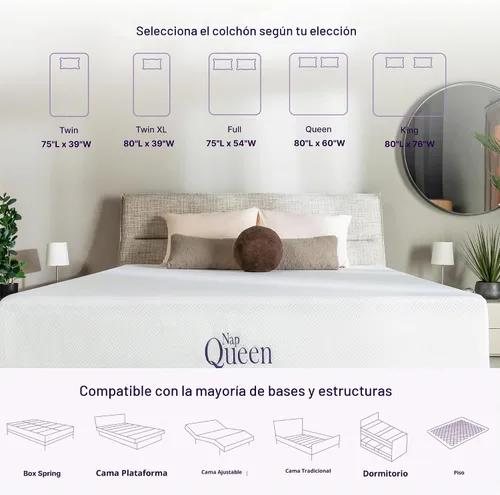 Vista 2 de NapQueen Colchón tamaño Twin de 6 pulgadas, colchón de espuma viscoelástica de carbón de bambú, cama en una caja, blanco