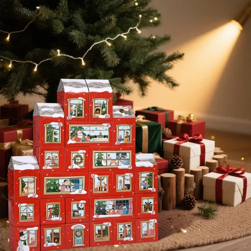 Vista 8 de GWHOLE Cajas de calendario de Adviento de Navidad, 24 unidades, caja de papel para manualidades con calcomanías de números para decoración