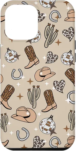 Vista 26 de Cowboy Hat & Boot & Disco Ball Pattern Brown Cowgirl Case for iPhone 17