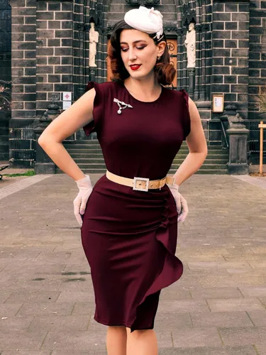 Vista 3 de Miusol vestido de cóctel con volantes, estilo clásico, para mujer