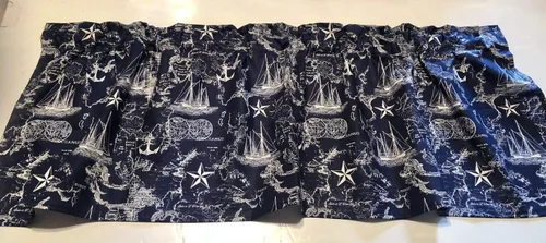 Vista 4 de Navy Blue Nautical Map Valance 42" Wide and 14" Long Cotton Curtain