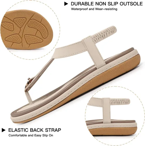Vista 5 de SHIBEVER Sandalias bohemias para mujer de verano con cuentas y tirantes delgados al tobillo, zapatos elegantes