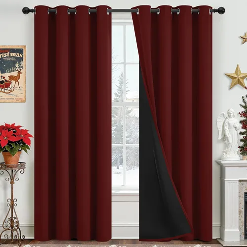 Vista 42 de Yakamok Cortinas negras, cortinas de ventana con aislamiento térmico y eficiencia energética para dormitorio, cortinas opacas completas y cortinas