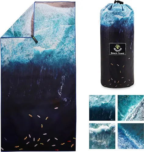 Vista 16 de 4Monster Toalla de playa de microfibra de secado rápido, toalla de viaje ligera súper absorbente para nadadores, toalla de camping sin arena 14