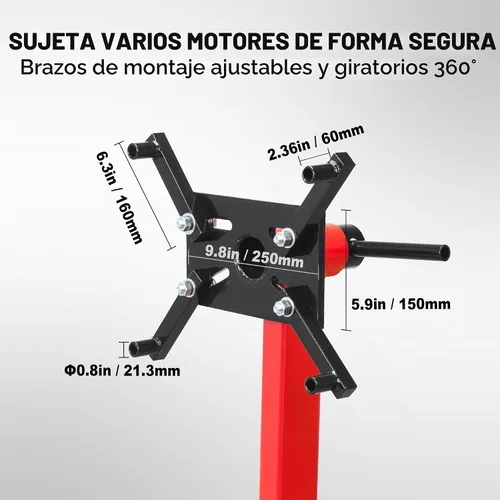 Vista 4 de BIG RED Soporte de motor giratorio de acero, capacidad de 3/4 toneladas (1,500 libras) con marco plegable, 5 ruedas, 4 brazos ajustables, cabezal