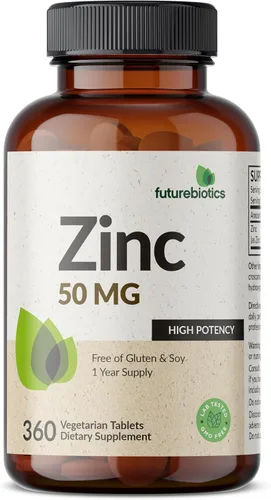 Vista 5 de Futurebiotics Zinc 50 mg de alta potencia, suministro para 1 año - 360 tabletas vegetarianas sin OMG